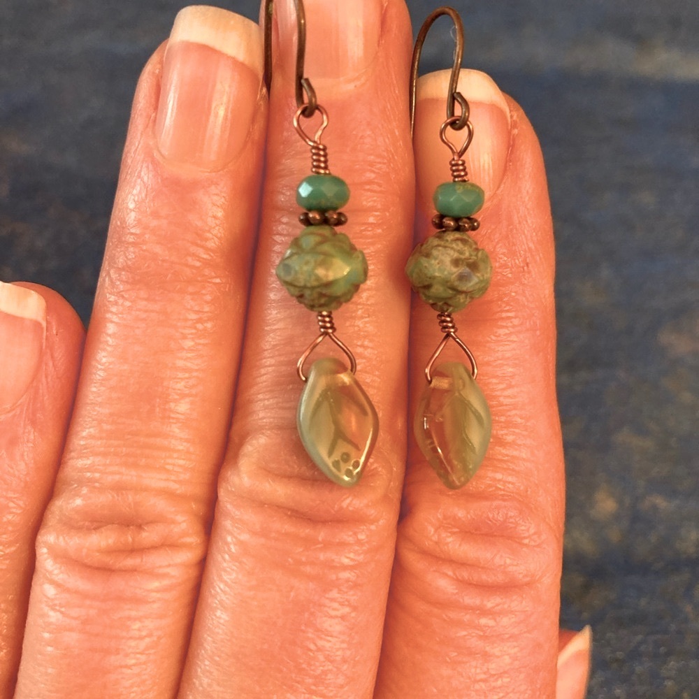Turquoise and carved stone earrings